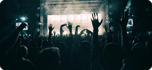 Crowd with hands raised